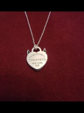 Tiffany Silver Heart Devil Horn Pendant Necklace
